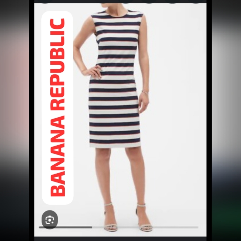Banana Republic Blue,Red and White Striped Midi Dress Size 4